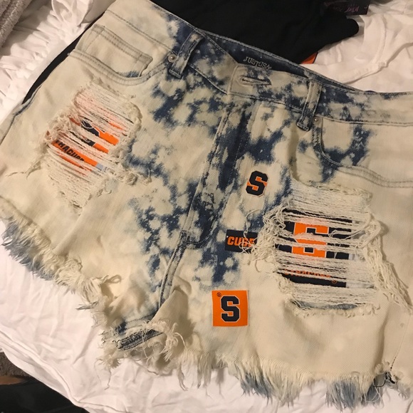 CUSTOM Syracuse Patch Denim Shorts JusT USA large - Picture 1 of 2